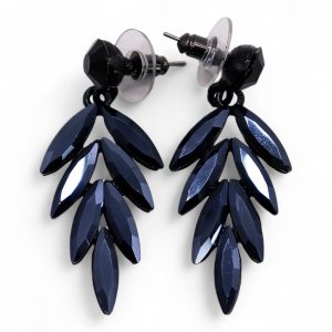 Jet Black Vintage Glass Long Drop Earrings