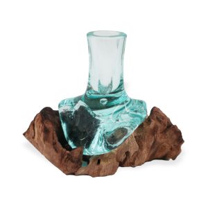 Molten Glass Flower Vase on Natural Wood