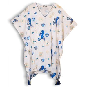 Kaftan – White, Blue & Gold Evil Eye