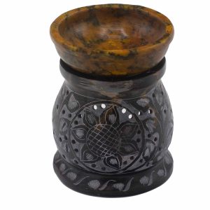 Mandala Flower Soapstone Oil Burner – Black & Yellow
