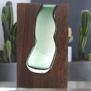 Large Glass Vase in Dark Tung Wood
