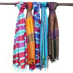 Large Indian Boho Scarf – Random Blues – 75×180cm